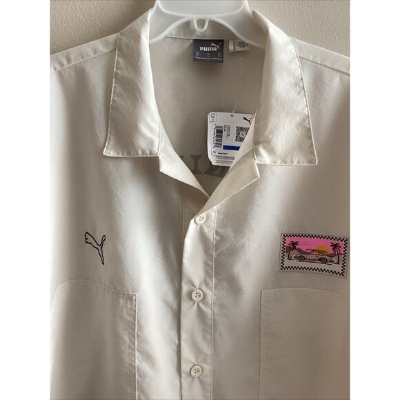 Puma Pl Summer Crew Collared Short Sleeve Button Up Alpine Snow XL Shirt NWT - Picture 7 of 10